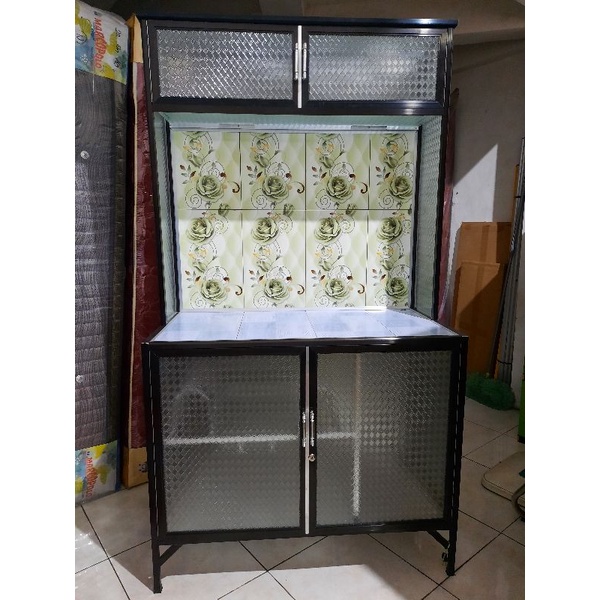 Lemari Rak Piring Aluminium Keramik+Meja Kompor