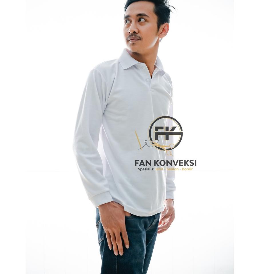 "AJS.26Au22ᴹ" Polo Shirt Lengan Panjang Putih / Polo Polos / Baju Polo Polos / Baju Seragam