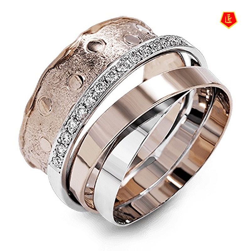 [Ready Stock]Fashion Creative Diamond 14K Rose Gold Two-Tone Ring