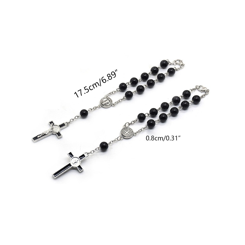 Siy Black Glass Beads Rosario Untuk Liontin Salib Gelang Doa Katolik Religi Untuk Perhiasan Salib Untuk Keluarga Elde