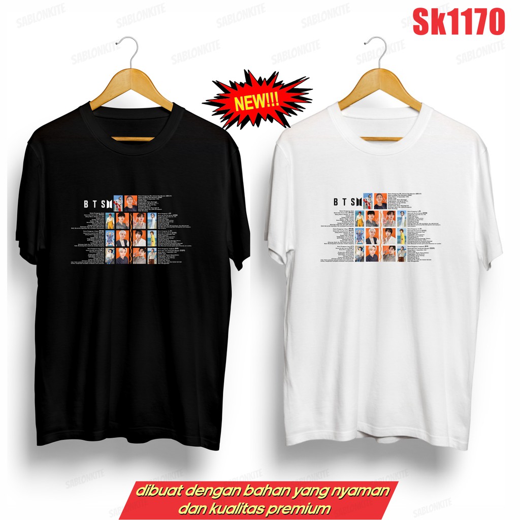 MURAH!!! KAOS KPOP BIODATA JK V JM SG JH JM JIN SK1170 UNISEX COMBED 30S