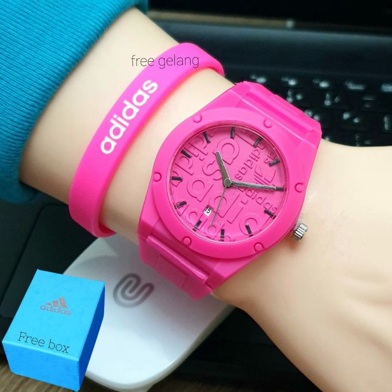 Jam Tangan Adidas Tali Rubber Super Mewah - Jam Tangan Wanita Adidas Sporty - Adidas Sport - Pink