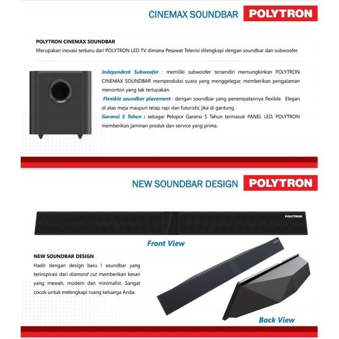 LED TV POLYTRON 32&quot; 32BV1558 32 INCH USB MOVIE HD HDMI SOUNDBAR