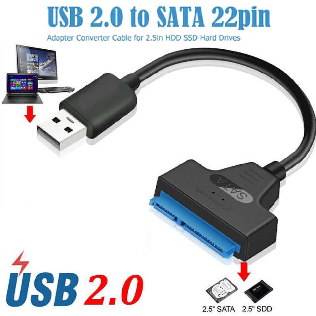 Kabel Adapter Konverter Hard Disk Drive SSD Laptop justenjoyingg.id / USB 2.0 Ke SATA 22 Pin