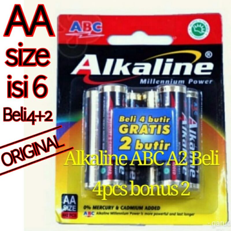 Baterai Alkaline A2/AA isi 6pcs 4+2pcs batu battery alcaline kecil/batu baterai isi 6 batu bateria A