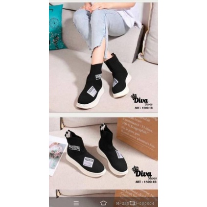 SEPATU BOOTS WANITA IMPOR KAIN KANVAS VDET-112