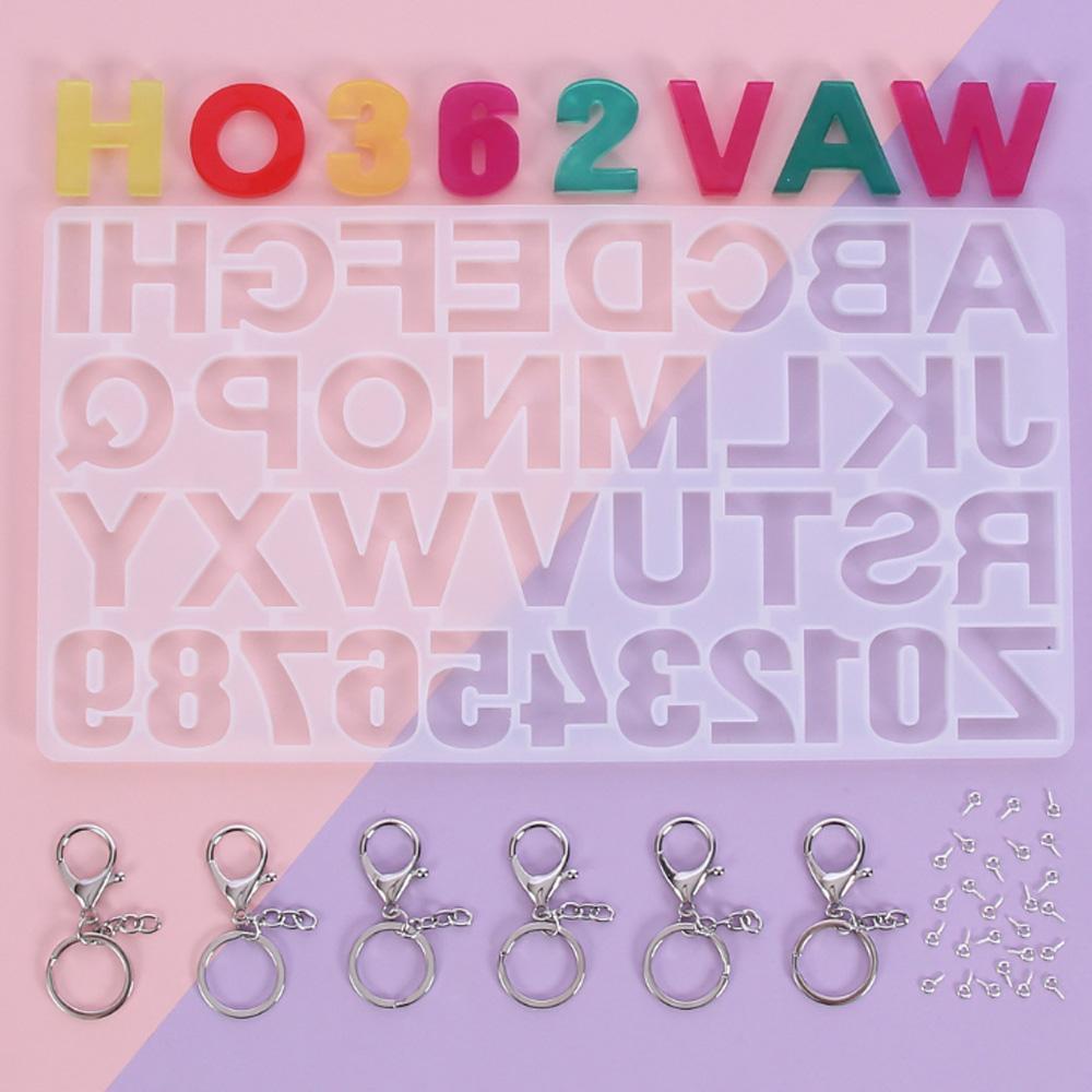 R-flower 33pcs/set Huruf Resin Cetakan Dengan Kunci Ring Sekrup Mata Pin Membuat Perhiasan Handmade Craft Alphabet Mold Kit