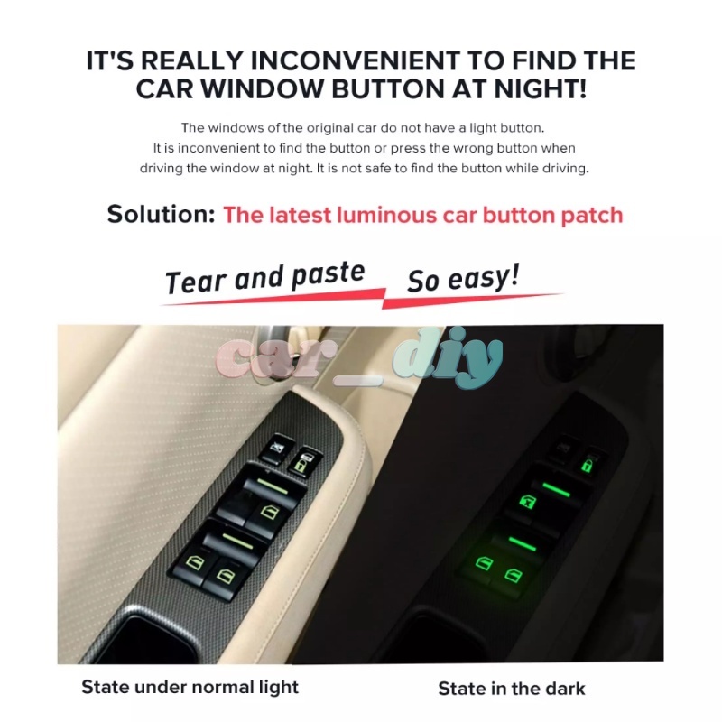 Set Stiker Tombol Saklar Pintu / Jendela Mobil Luminous
