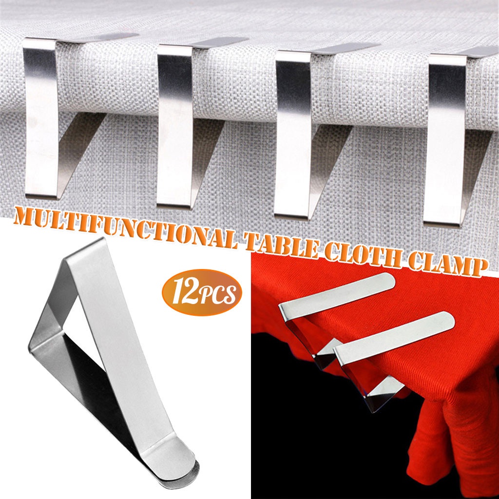 8 / 12Pcs Klip Penjepit Taplak Meja Portabel Bahan Stainless Steel Anti Slip Tahan Lama Untuk Piknik