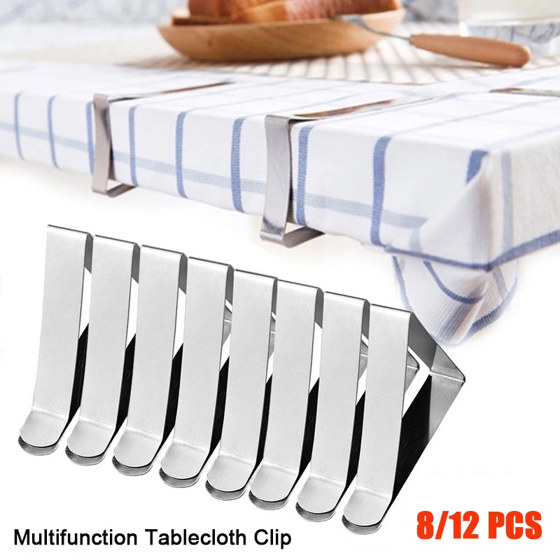 8 / 12pcs Klip Penjepit Taplak Meja Multifungsi Bahan Stainless Steel Anti Slip