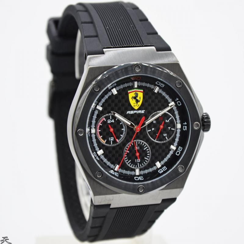Jam Tangan Pria Ferrari 0830694 Rubber Karet Hitam Original Murah