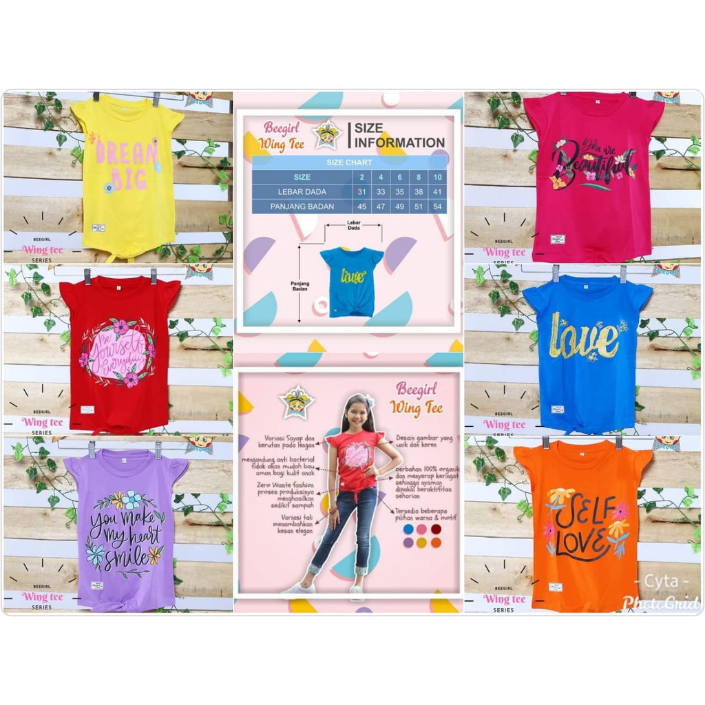 Kaos Anak Cewek Bahan Katun Combed Lucu Tali Beegirl Wing Tee Kid