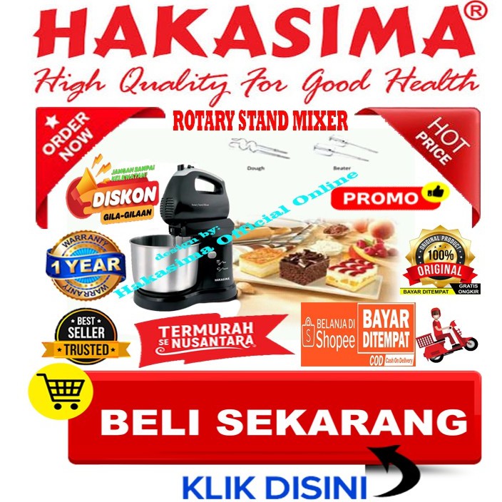 [GARANSI 1thn] HAKASIMA ROTARY STAND MIXER PROMO BIG SALE MIXER TANGAN ELEKTRIK MIXER KUE ROTI DONAT