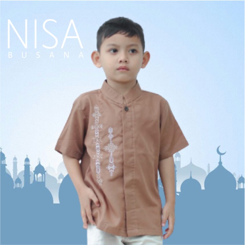 Yameena Kids Baju Kemeja Lengan Pendek Koko Muslim Bordir Anak Laki Laki Kode NB07 By Yameenakids