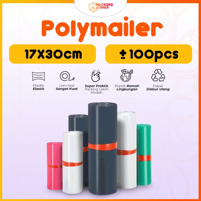 

Menyurat-Surat- Plastik Polymailer Bag 17X30 Kantong Amplop Packing Seal Isi 100 Pcs - Hitam Abu
