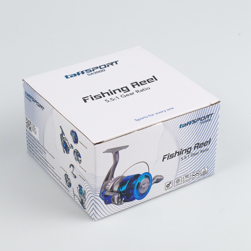 TaffSPORT 3000 Series Reel Pancing Spinning Fishing Reel 5.5:1 Gear Ratio - SA3000 - Silver Blue