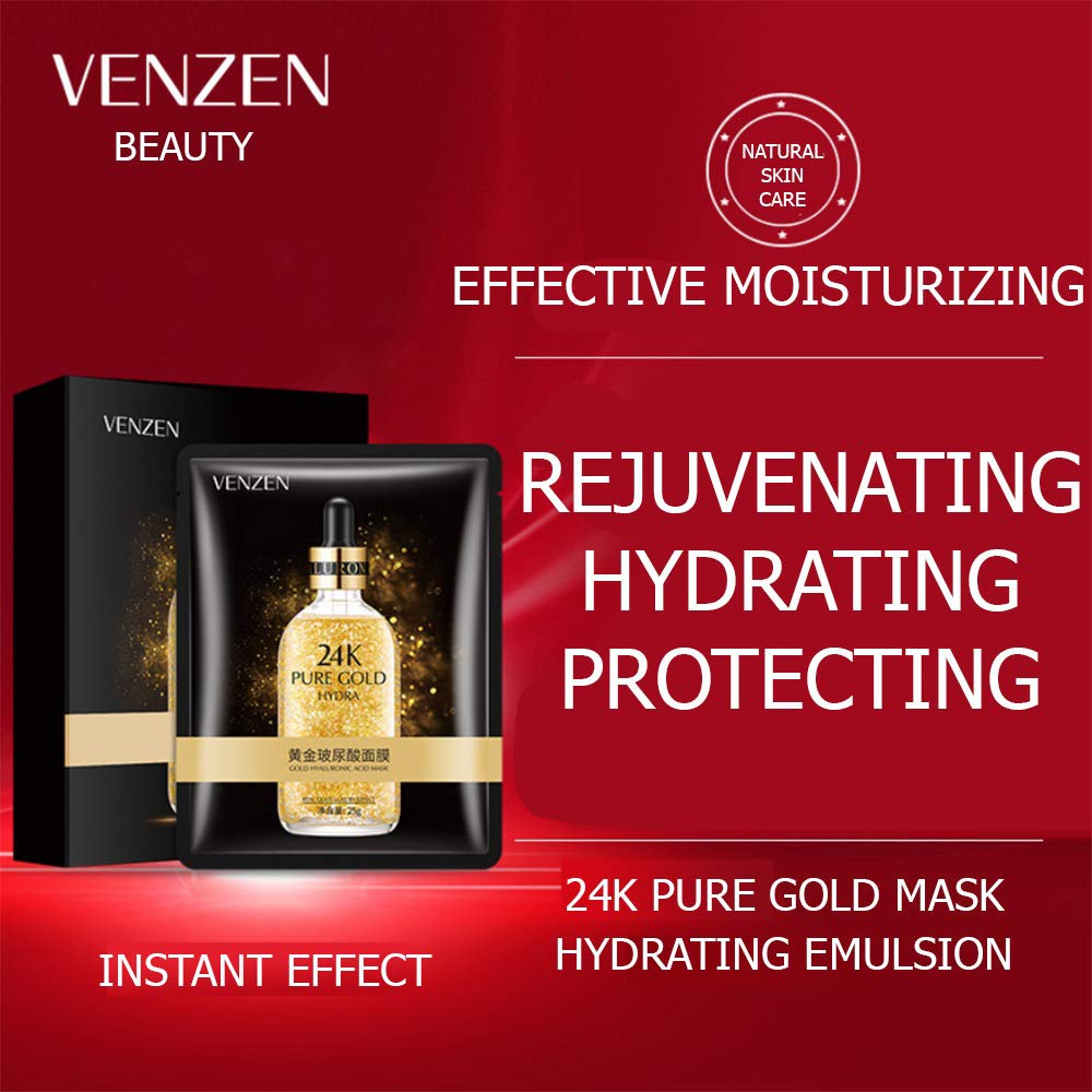 VENZEN 24K Pure Gold Hyaluronic Acid Mask sheet MASKER WAJAH 24K Emas