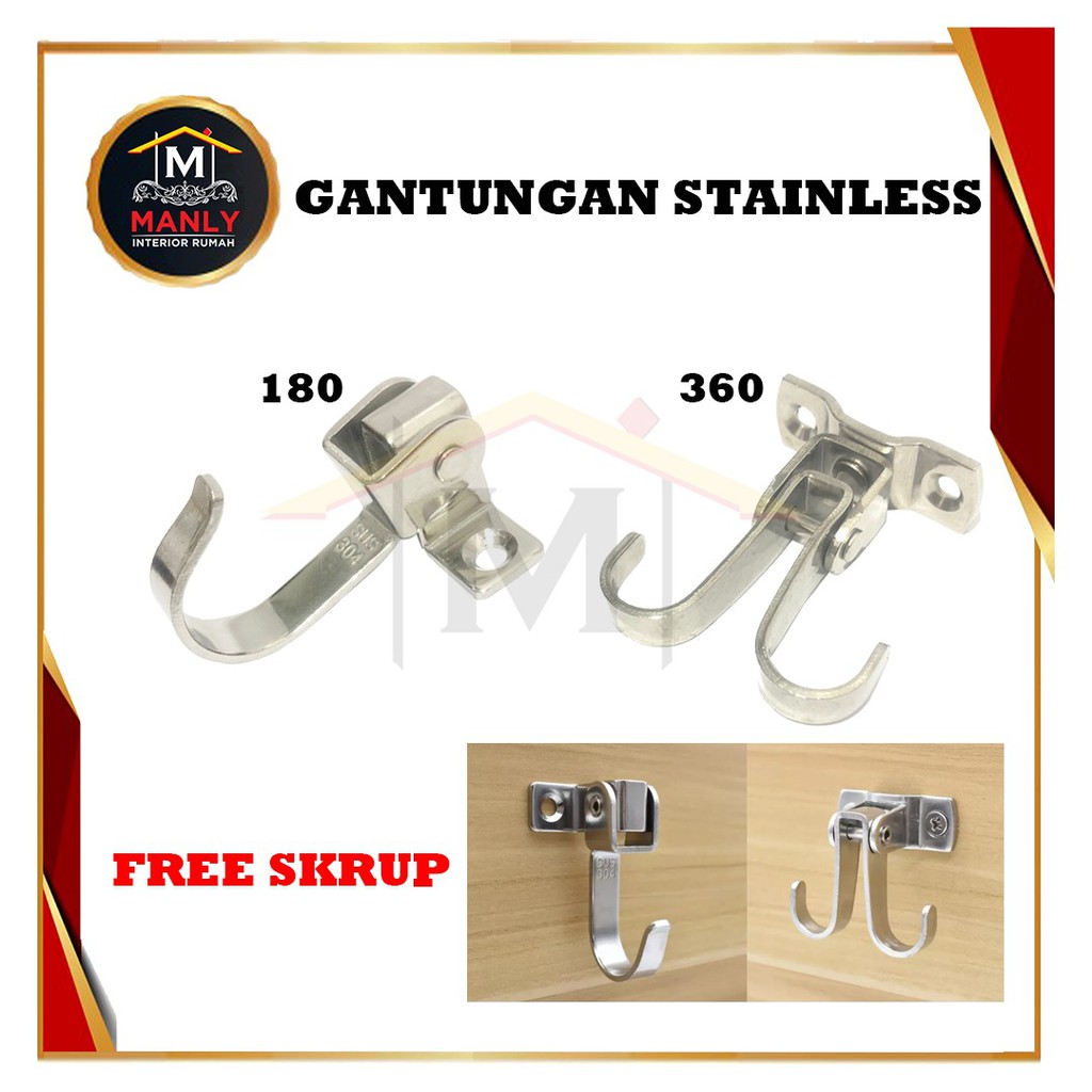 Kapstok Stainless Gantungan Hook 360 &amp; 180 Derajad / Hook Gantungan Stainless 304 / Hook Kamar mandi