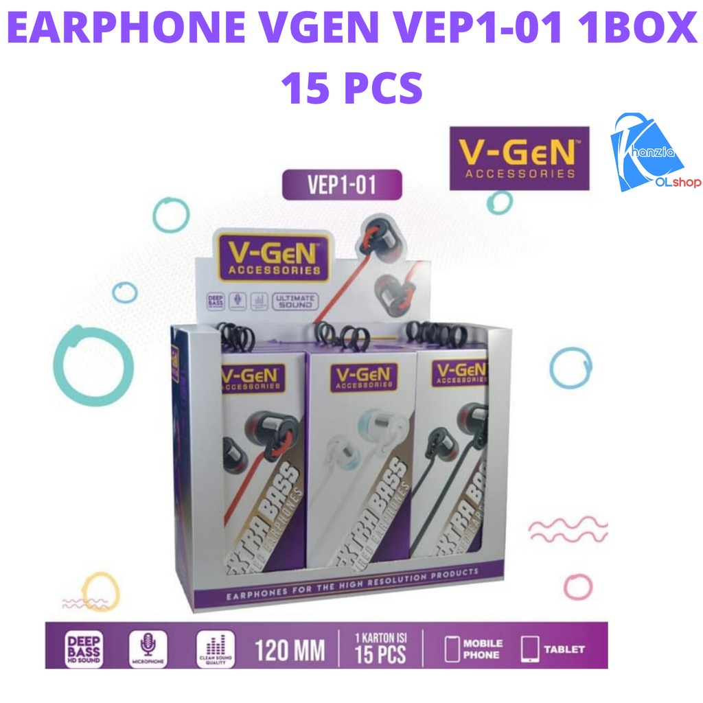 KHANZIAOLSHOP EARPHONE VGEN VEP1-01 Wired Headset (1 BOX 15 PCS) ORIGINAL