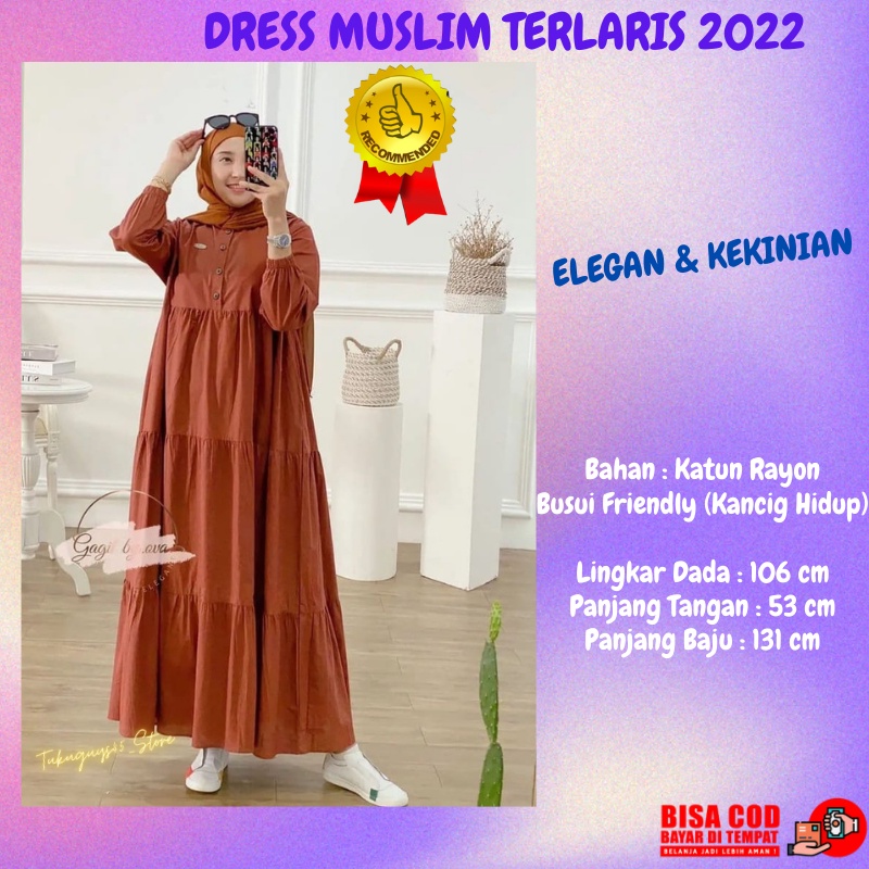 Dress Gamis Maxy Maxi Wanita Baju Muslim Muslimah Polos Katun Rayon Modis Terbaru Ungu Mocca Bata Pi