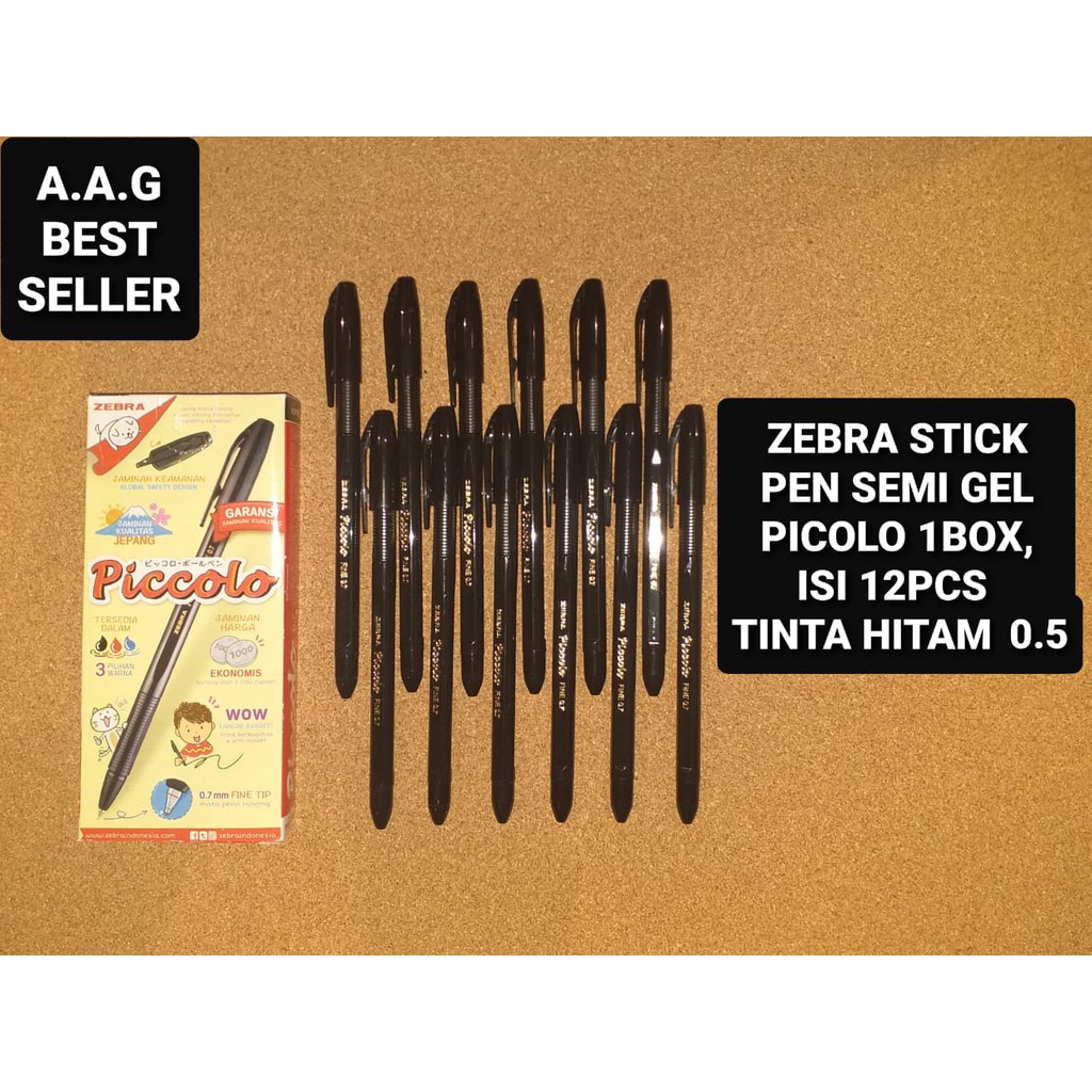 

ZEBRA STICK PEN SEMI GEL PICOLO 1 BOX, ISI 12 PCS, TINTA HITAM, UKURAN 0.5