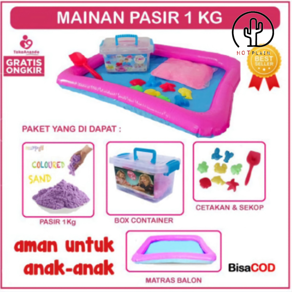 Mainan Anak Pasir Ajaib 1kg dan Box Container Lengkap Dengan Wadah Cetakan Sendok