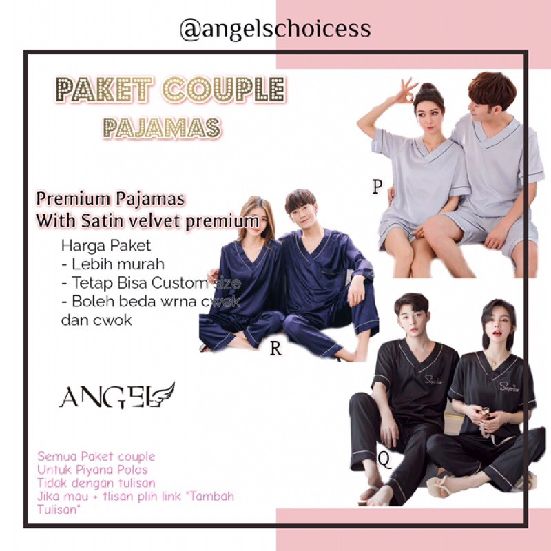 Piyama couple pajamas couple piyama vneck couple baju tidur satin piyama satin