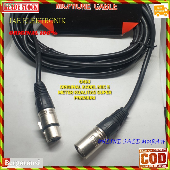 G463 ORIGINAL microphone cable 5 meter Kabel mic Xlr female audio sound sistem 3 pin mikrophone mik dynamic universal pro profesional vocal vokal G463   BISA SEGALA JENIS MIC KABEL  serabut kabel lebih tebal, sehingga menghasilkan suara yg jernih dan maks