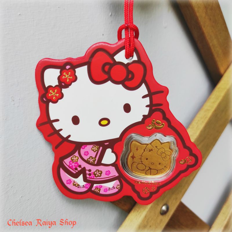 Hello Kitty Sanrio Keychain Gantungan Spion Mobil Angpao Gold Emas 0,18 Au 999%