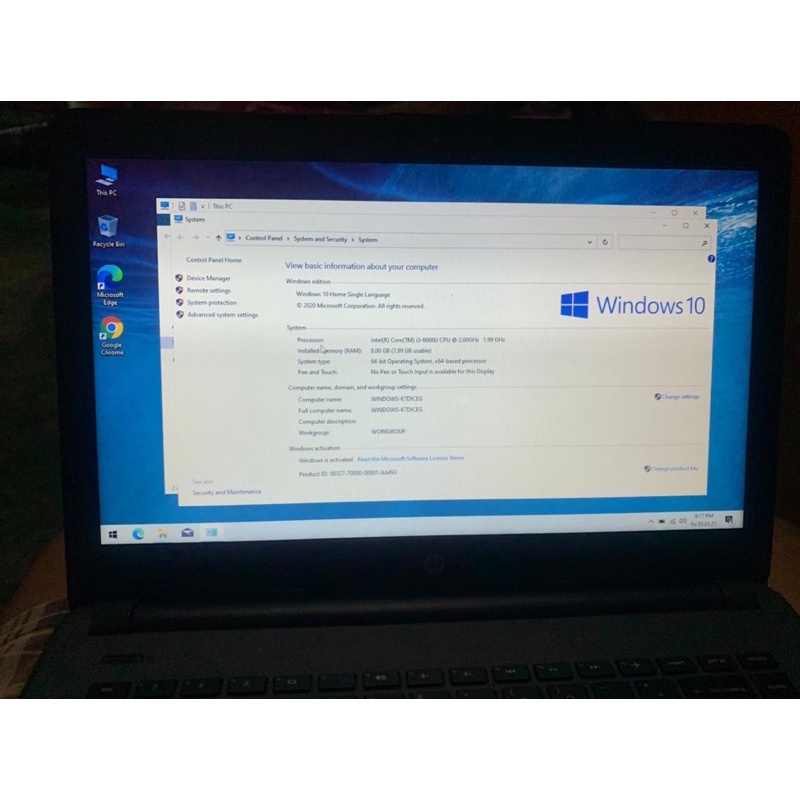 Laptop HP 240 i3 G6 Ram 8 500gb Windows 10