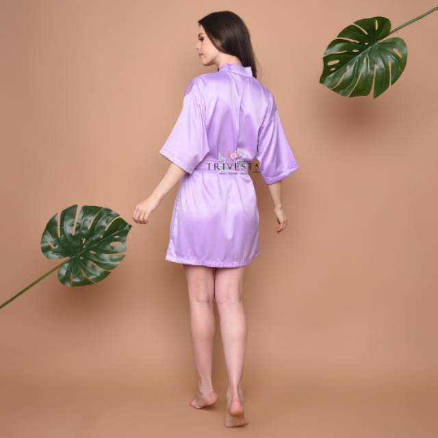 Basic Robe - KIMONO BRIDESMAID SATIN WARNA LAVENDER + FREE BORDIR (TULISAN BEBAS BISA NAMA)