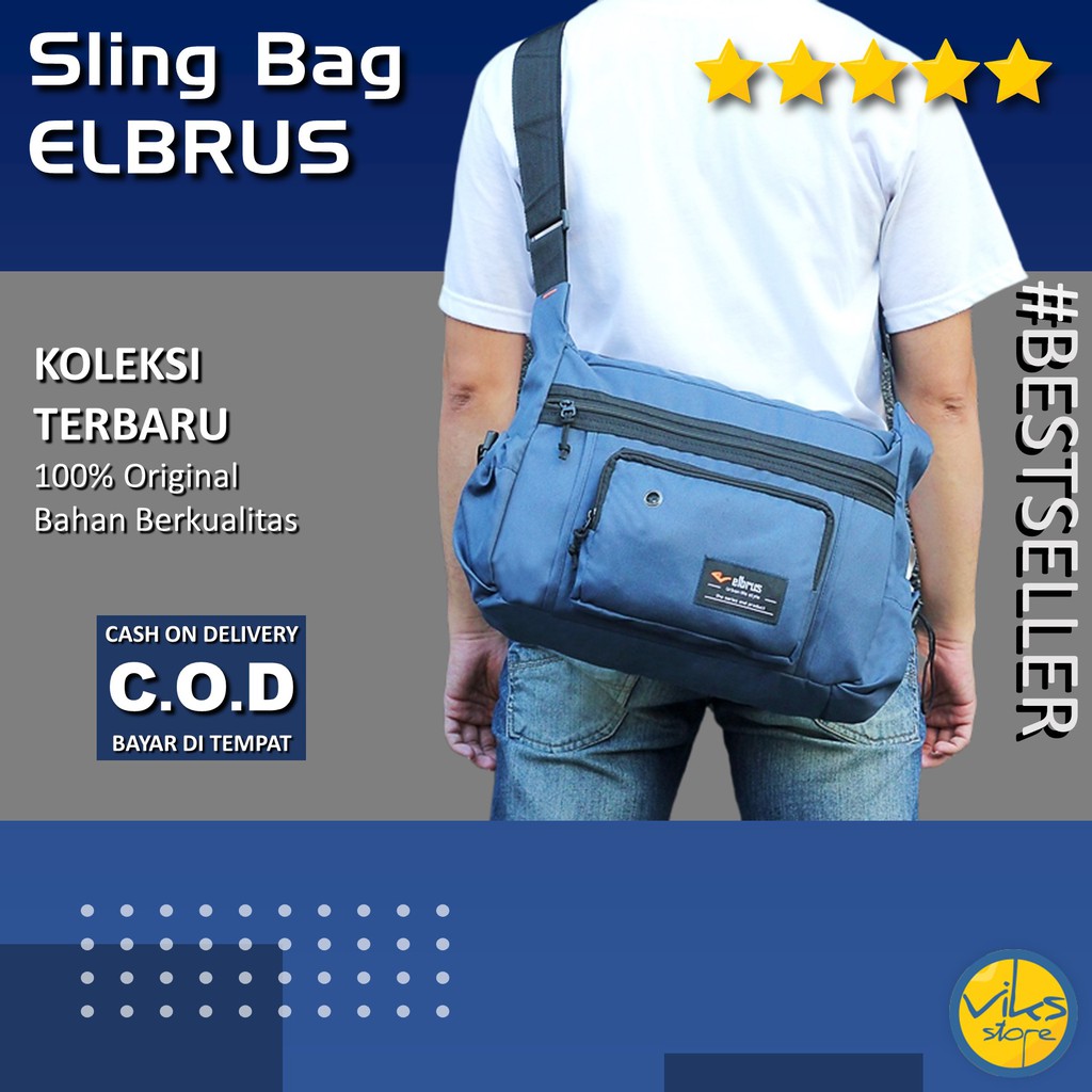 Tas Selempang Pria Cowok Perempuan Wanita Elbrus Original Slingbag Tas Slempang Distro Kerja Kuliah Sekolah Besar Simple Biru