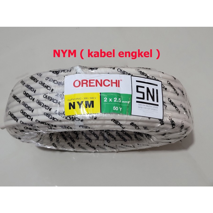 KABEL ENGKEL NYM 2 X 2,5 mm 50Y PUTIH SERABUT ORENCHI SNI TEMBAGA