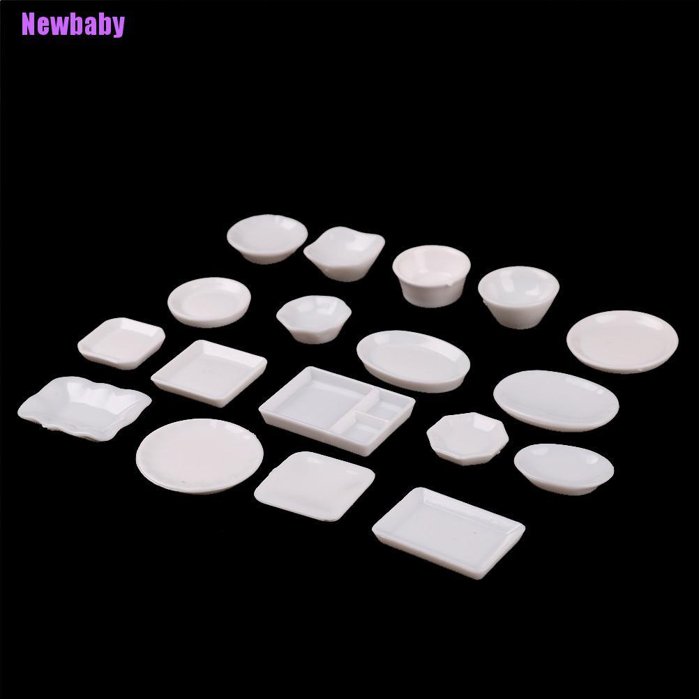 (Newbaby) 18pcs / set Mainan Miniatur Piring Plastik Skala 1: 12 Untuk Aksesoris Rumah Boneka
