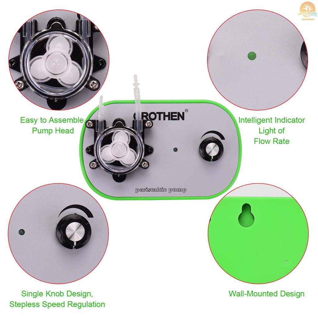 GROTHEN G728-1 Peristaltic Liquid Dosing Pumps with Single Pump Head Stepless Speed Flow Control Small Hydraulic Equipment for Aquarium Lab Analytical Home