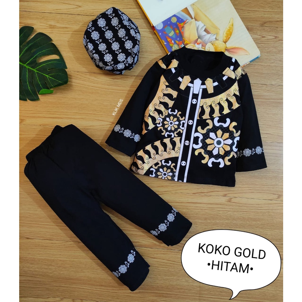 Koko Bayi Laki-laki - Setelan Baju Anak Laki-laki Atasan Dan Celana Motif Koko Gold