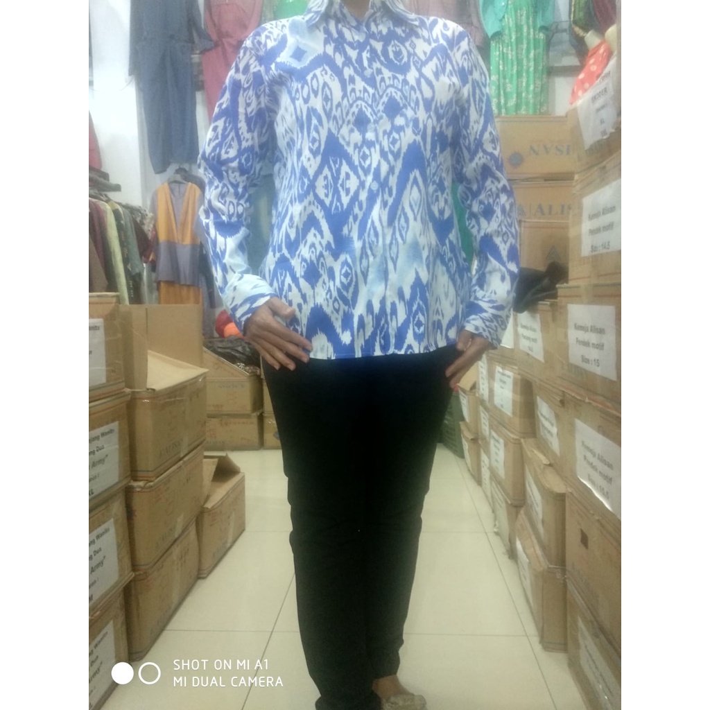 kemeja panjang stretch wanita motif printing