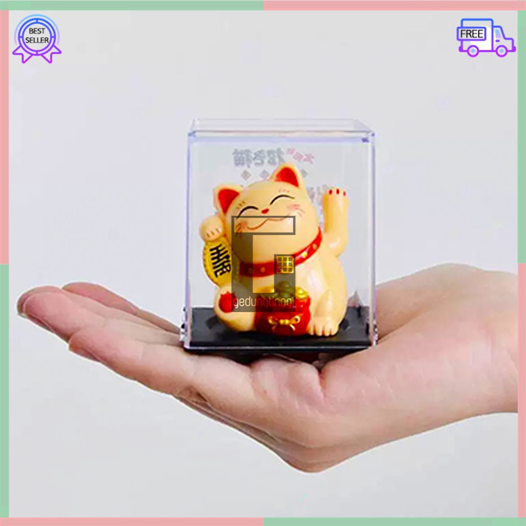 Patung Pajangan Boneka Hiasan Kucing Hoki Keberuntungan Lucky Cat Rejeki Maneki Neko Maneko Neki Tangan Goyang Gerak Bergerak Melambai Solar Baterai Batrai Batre Dashboard Mobil Meja Toko Kasir Cafe Cina China Jepang Murah Ukuran Size Kecil Mini Imut Lucu