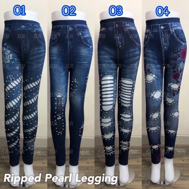 Celana Legging Jeans Ripped Model Bolong Import Melar