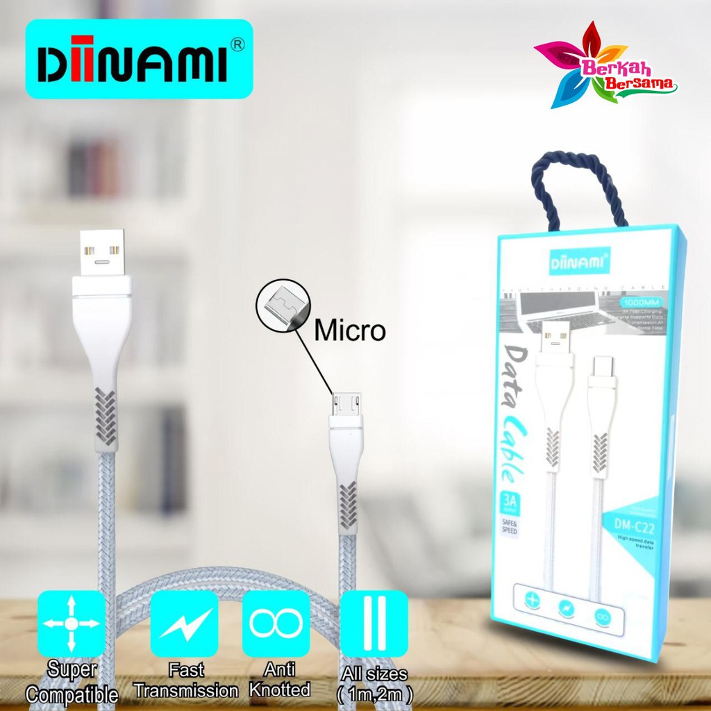 BM081 C22 DIINAMI Kabel data cable charger original ready Micro ip tipe c 1 2 3 meter 3Amper BB2612