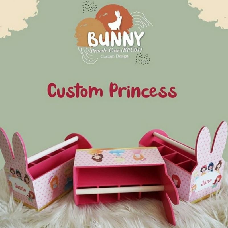 

BUNNY PENCIL CASE LARGE CUSTOM MOTIF CETAK NAMA Tempat Pensil kayu Anak Unik SOUVENIR ULTAH WOODEN GIFT HAMPERS