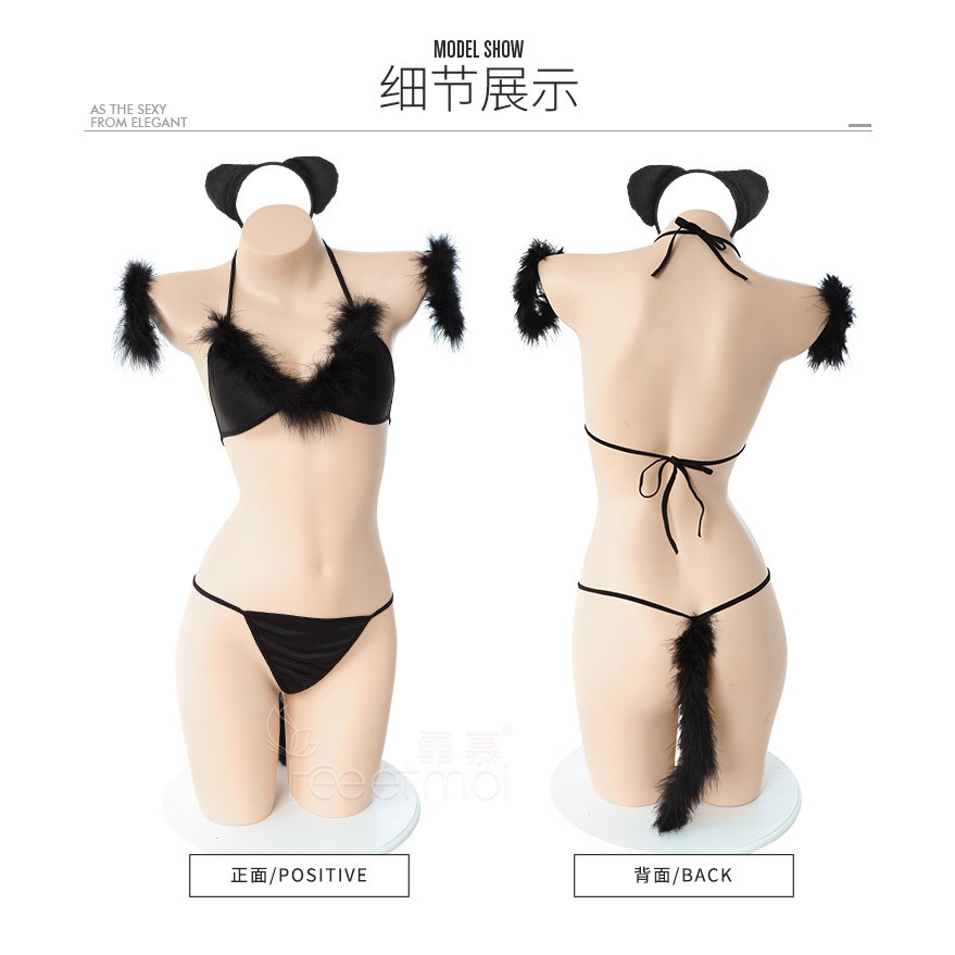 LI-28 nekomimi black cat kucing sexy lingerie baju tidur wanita seksi cosplay