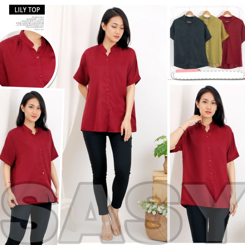 Atasan Rayon Twill Blouse Polos Baju Atasan Kemeja Wanita Kemeja Wanita Lengan Pendek Rayon Twill