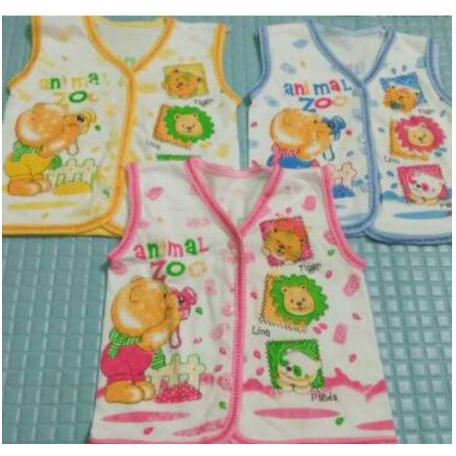 6 baju lengan buntung/kutung katun Baju Yukensi Putih Sablon, baju Bayi Tanpa Lengan Yukensi