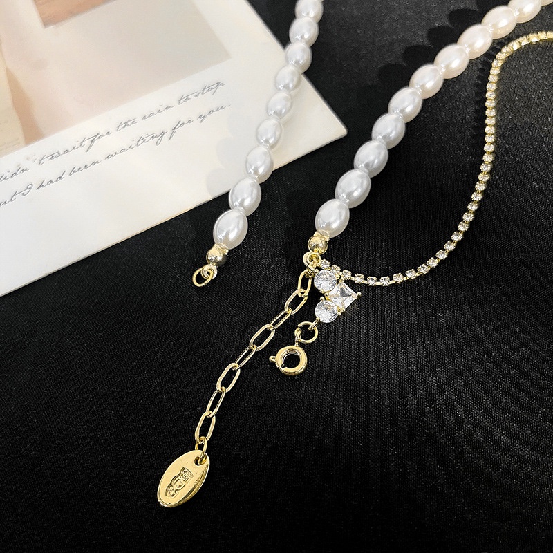 Korean Simple Style Zircon Imitation Pearl Buling Buling Heart Pendant Niche Design Women Clavicle Necklace