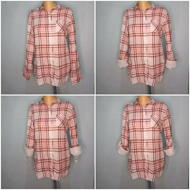 good day baju atasan wanita kemeja tunik lengan panjang wanita motif kotak-kotak casual fashion wani