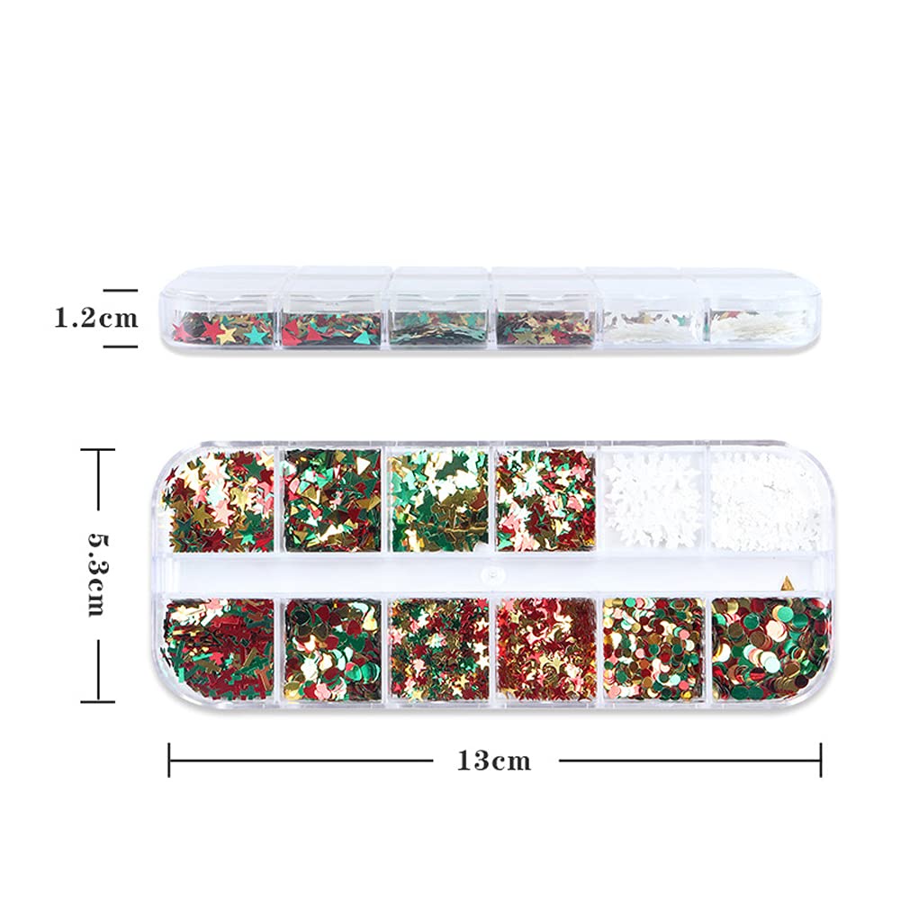 12 Colors Christmas Glitter Nail Sequins/ 3D Snowflake Holographic Nail Art Flakes/ Colorful Tree Star Manicure Sticker Decals