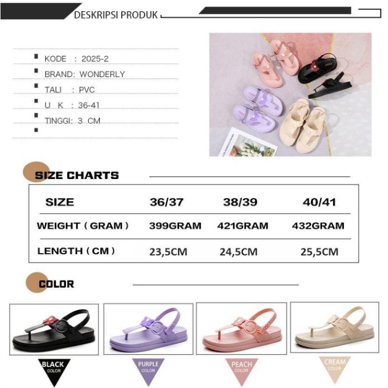 2025-2 [WONDERLY] Sandal Wanita Tali Jelly Sendal Wanita Karet Tali Wonderly Sendal Tali Wanita Sandal Flatbed Sandal Jepit Tali Sandal Pita Sandal Santai