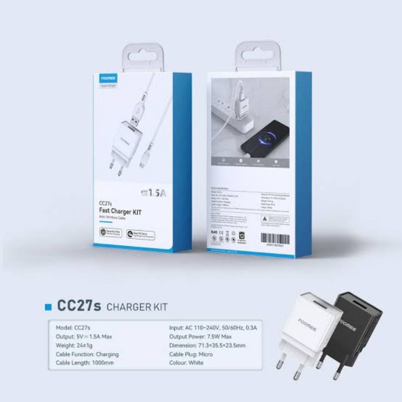 [Foomee-C27s]Travel Charger Port 1 Usb Kabel Micro 1.5A Charger Kit Multi Protection