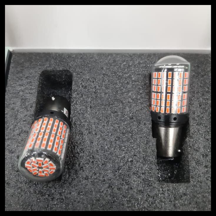 TERLARIS LAMPU REM LED SUPER BRIGHT 144SMD BAYONET PUTAR KAKI 2 - MERAH 